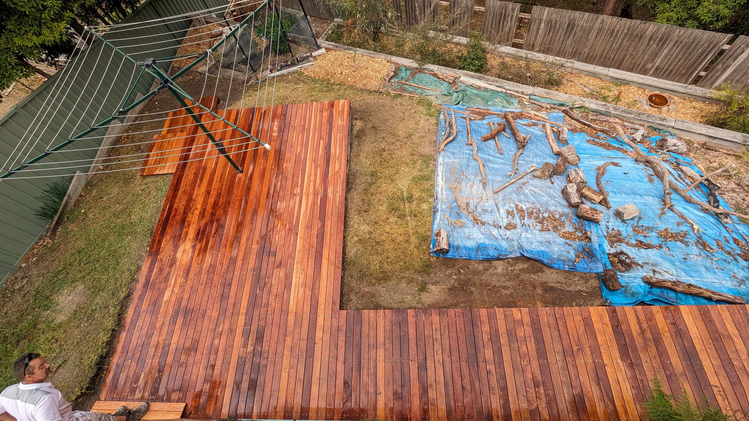 New merbau deck and steps in Red Hill, aerial view