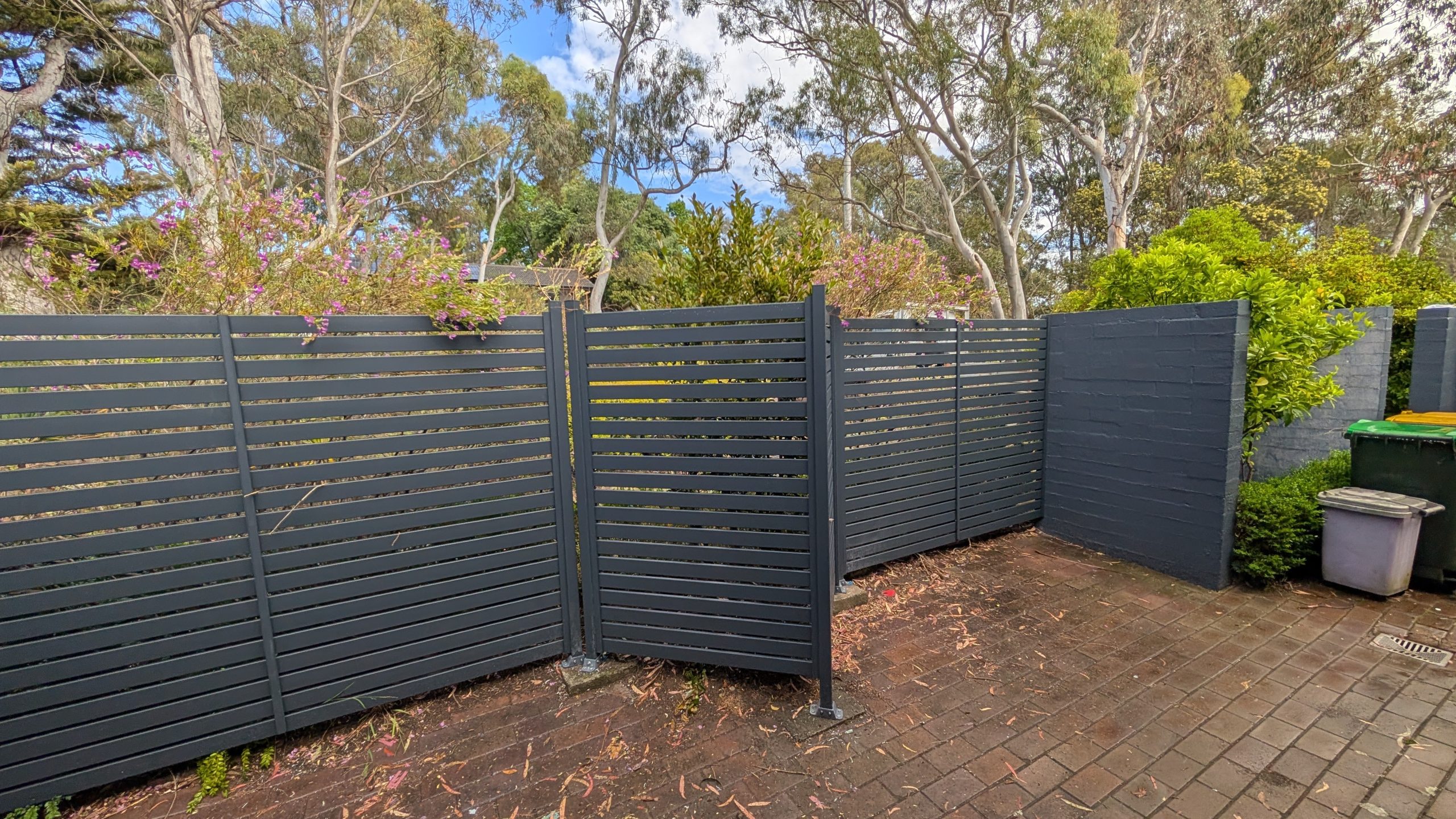 Charcoal slat fence and gate replacement in Griffith